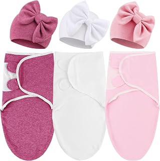 DRESHOW BQUBO 3-Pack Newborn Swaddle Sacks with Big Bow Hats - Soft Adjustable Sleep Blankets for Boys Girls 0-3 Months