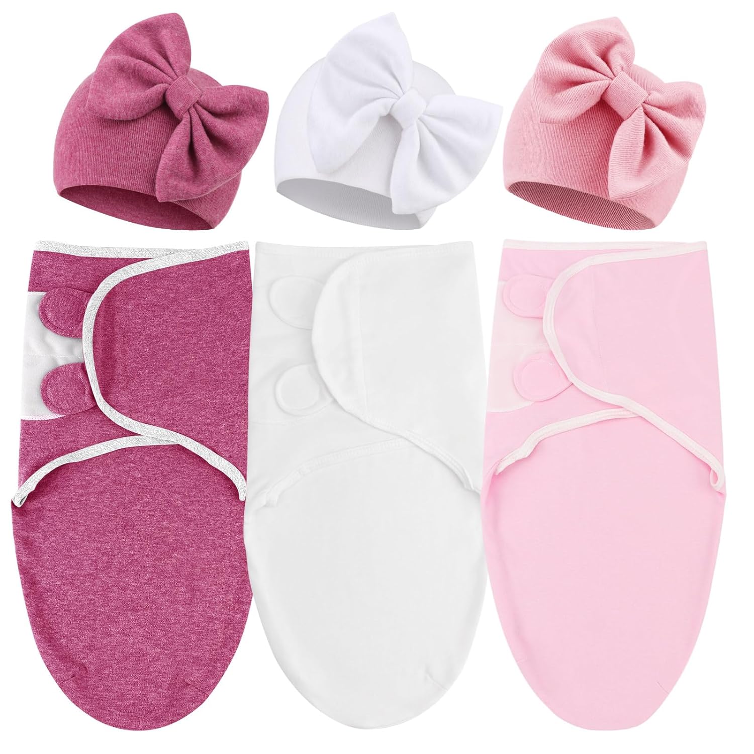 DRESHOW BQUBO 3-Pack Newborn Swaddle Sacks with Big Bow Hats - Soft Adjustable Sleep Blankets for Boys Girls 0-3 Months