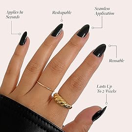 Glamnetic Press On Nails - Boba | Opaque Black Short Almond Nails, Salon Quality | 12 Sizes - 24 Nail Kit