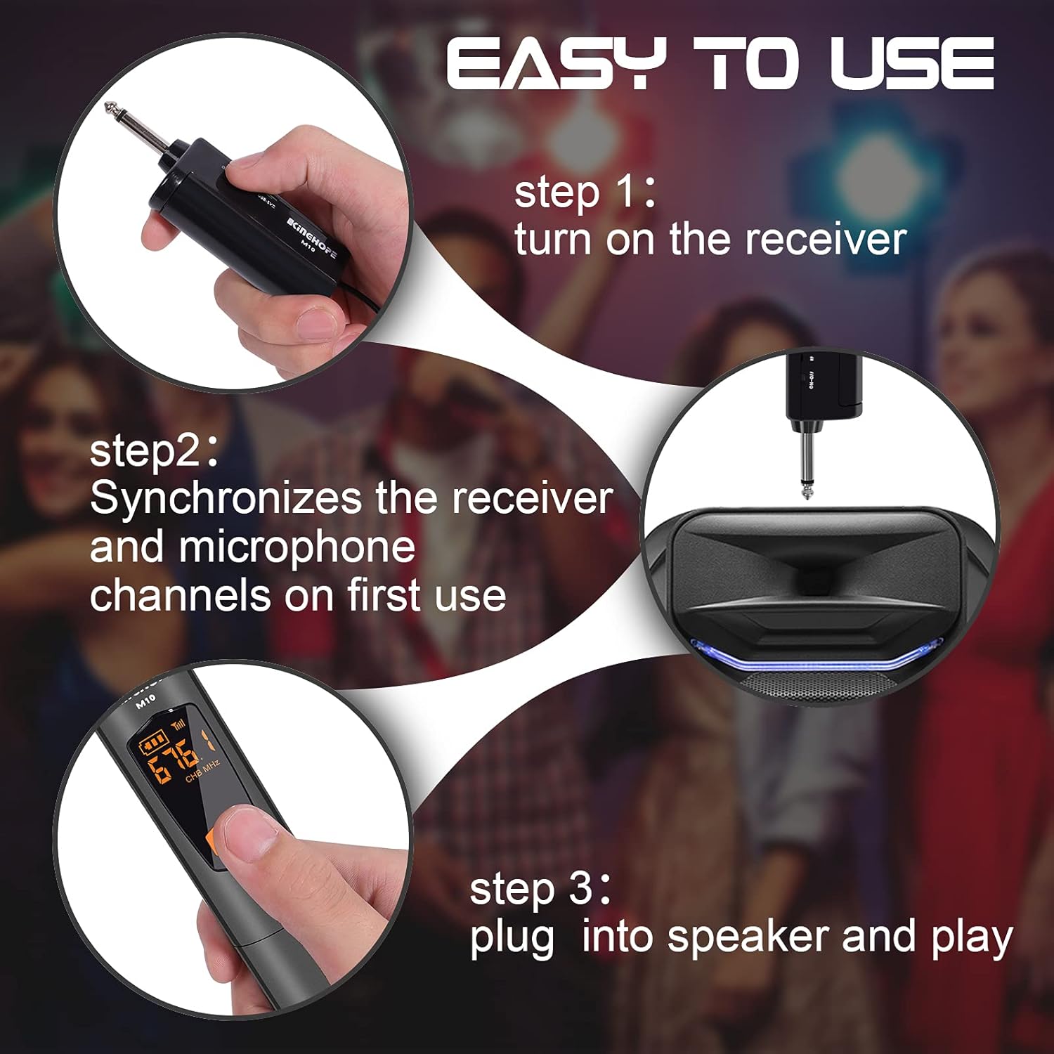 Kinghope Wireless Microphone，UHF Dual Handheld Dynamic Mic Karaoke System with 200FT Range Rechargeable Receiver for Singing Machine/PA System/Amplifiter to Meeting Speech Wedding Family Music Party : Musical Instruments