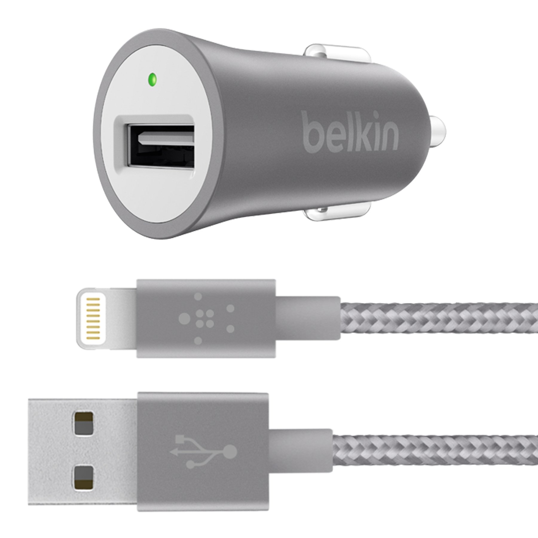 Cargador de coche Belkin con cable Lightning gris de 1.2 metros para iPhone y iPad 2
