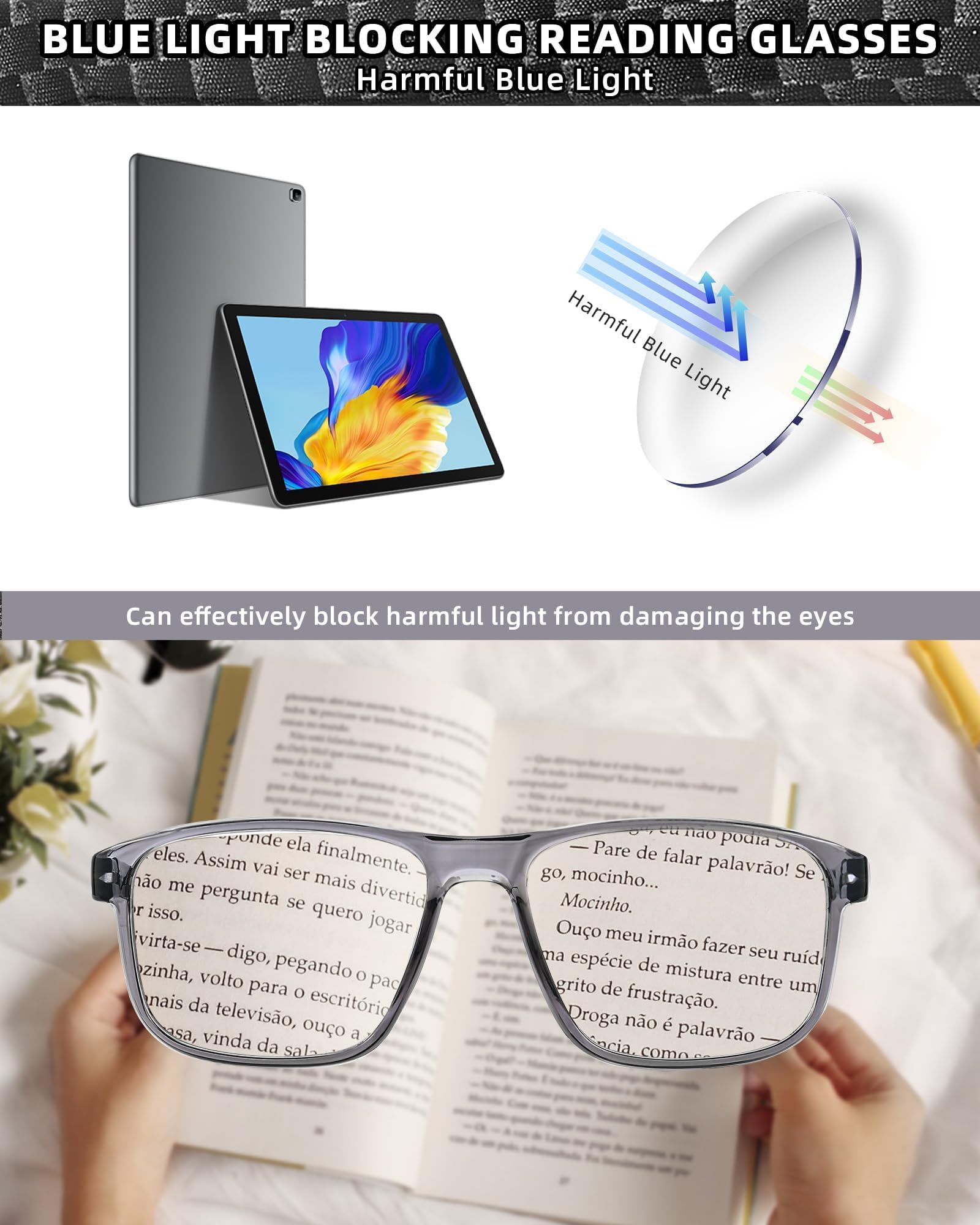 JM Gafas de Lectura Hombre con Bisagra Spring, Rectangular Gafas Luz Azul CláSico Gafas Presbicia 4 Paquetes