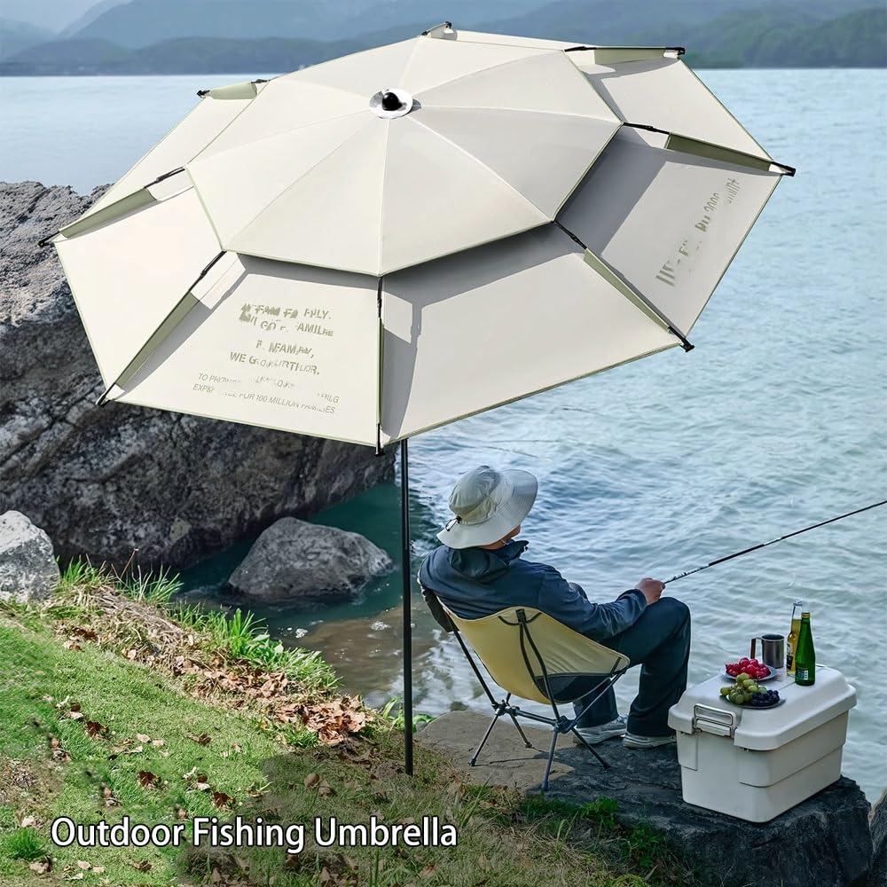 Ombrellone da pesca antivento, a doppio strato con 16 stecche inclinabili, ideale per esterni, con borsa per il trasporto, 2,2/2,4/2,5 m (verde, 2,4 m/2,4 m)