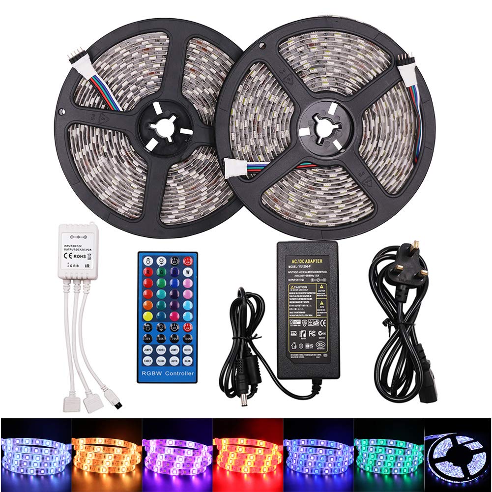 Gql Rgbw (Rgb+White) 10M 12V 5050 Rgbw Led Strip Light Kit With 40-Key Ir Remote Control, Ip21 Not Waterproof (Rgb+Cold White)