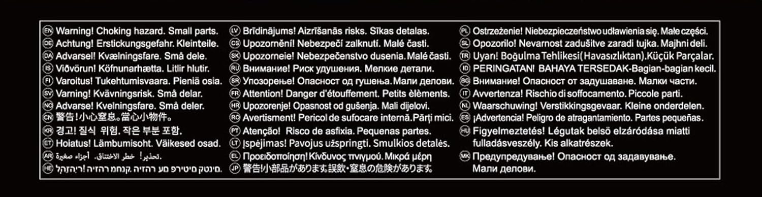 Sikkerhedsadvarsler på flere sprog vedrørende små dele og kvælningsfare