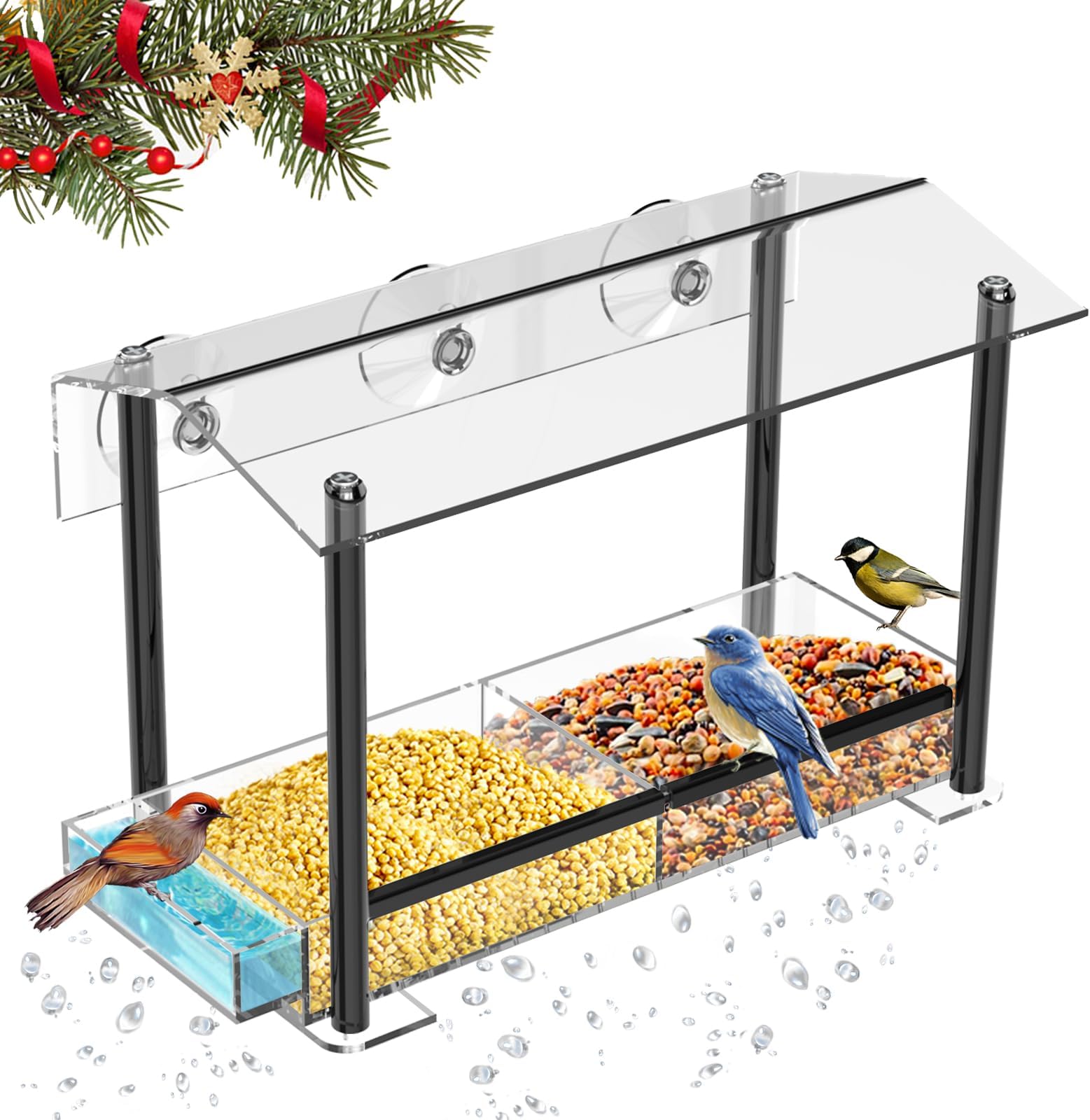 HHXRISE Acrylic Window Bird Feeder, Large Size(12in)