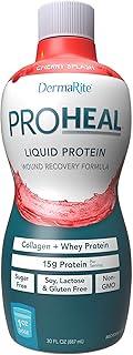 DermaRite's ProHeal Protein Supplement - Liquid Protein Wound Recovery Formula, 15g of Collagen & Whey Protein - Cherry Splash Flavor, 30 oz., 2 Count