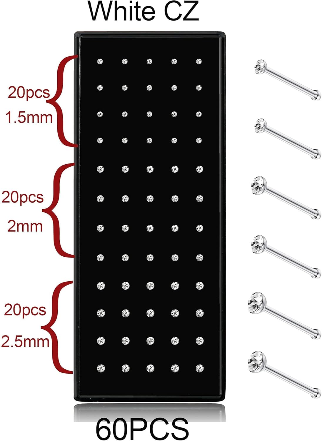 THUNARAZ Straight L Shaped Stainless Steel Nose Studs Rings Piercing Pin Body Jewelry 20G-22G 1.5mm 2mm 2.5mm - Image 8