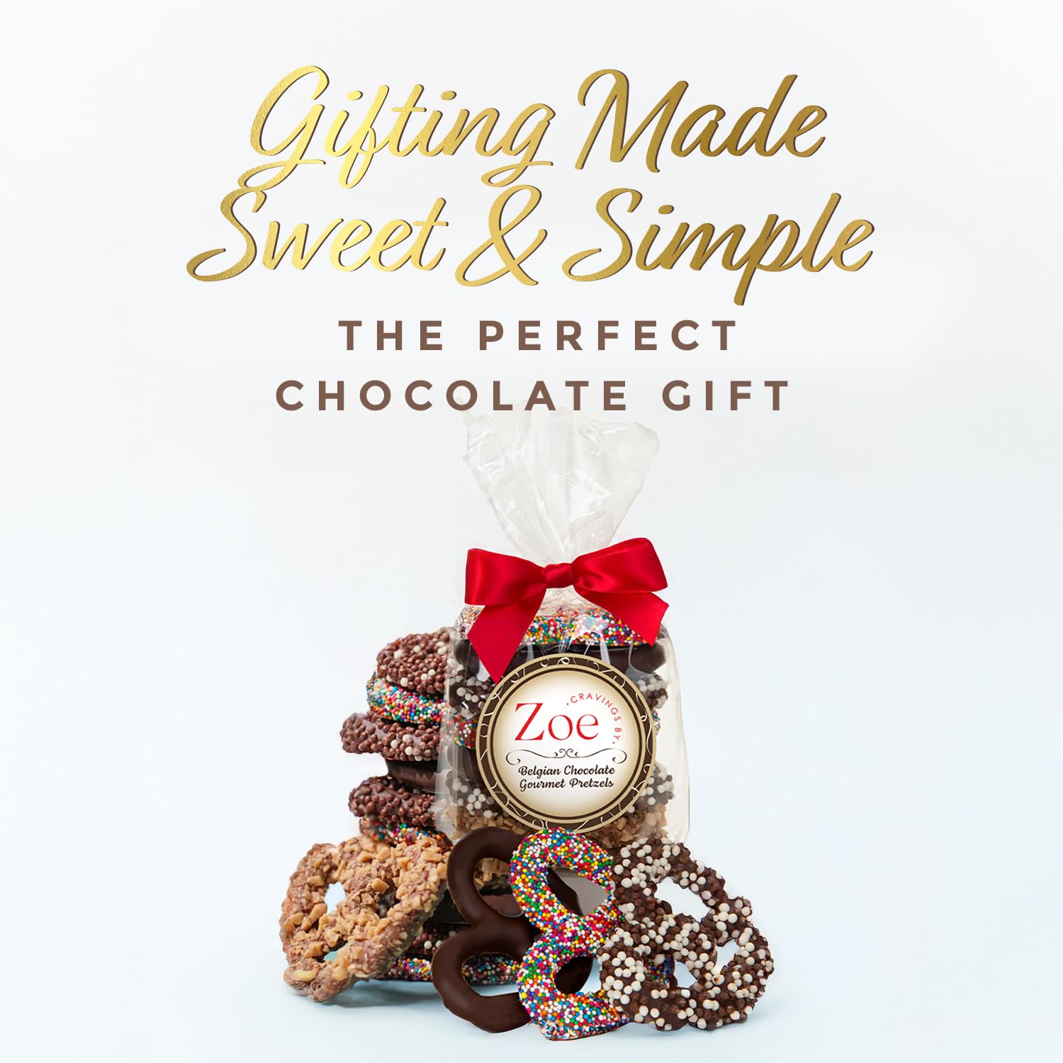 CRAVINGS BY ZOE Valentines Day and Birthday Chocolate Covered Pretzels Gift Bag 8 oz | Gourmet Kosher Milk & Dark Belgian Chocolate Candy Food Gift Box Basket | Get Well, Thank You, Men Women Mom Dad Her
