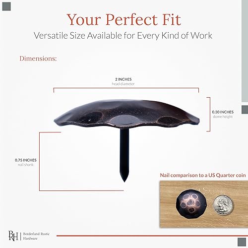 Miniatura 5 de Paquete de 100 clavos decorativos de hierro de 2 pulgadas, bronce aceitado, acento decorativo para mejoras del hogar, persianas de granja, puerta de