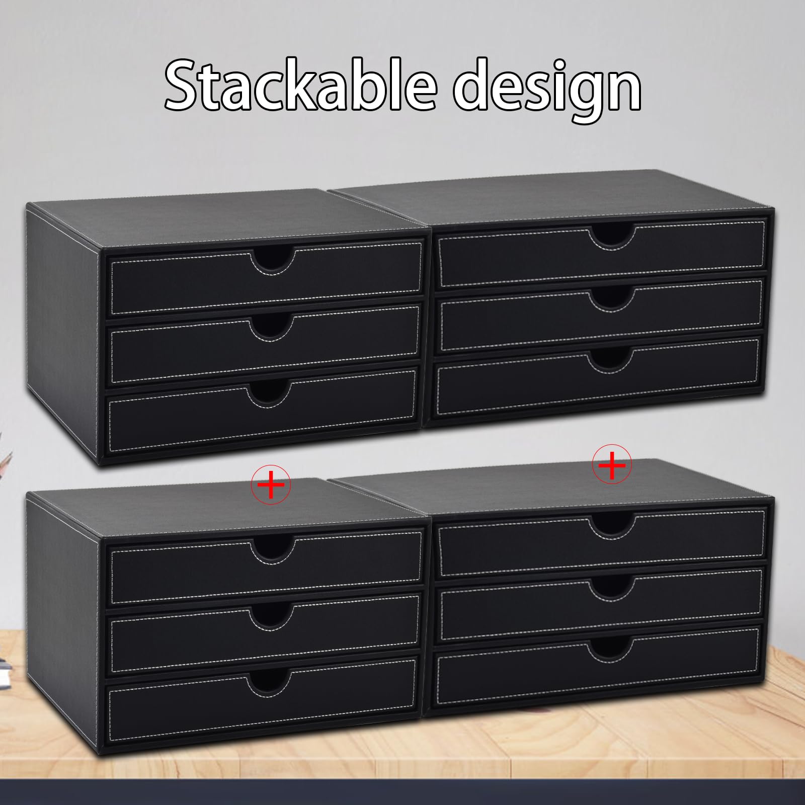 Organizer da scrivania in pelle PU con 3 cassetti, cassetto multifunzione per cancelleria, carta A4, documenti, riviste, libri, lettere, gioielli, prodotti di trucco, decorazione per la casa