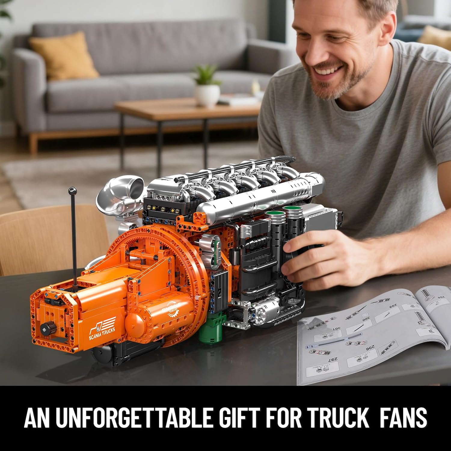 Mould King Heavy Truck Engine with Transmission, Engine Model Kit That Runs, Engines Building Blocks Set for Adults with Battery and Motor, STEM Toy for Teen Youth (3236 PCS)