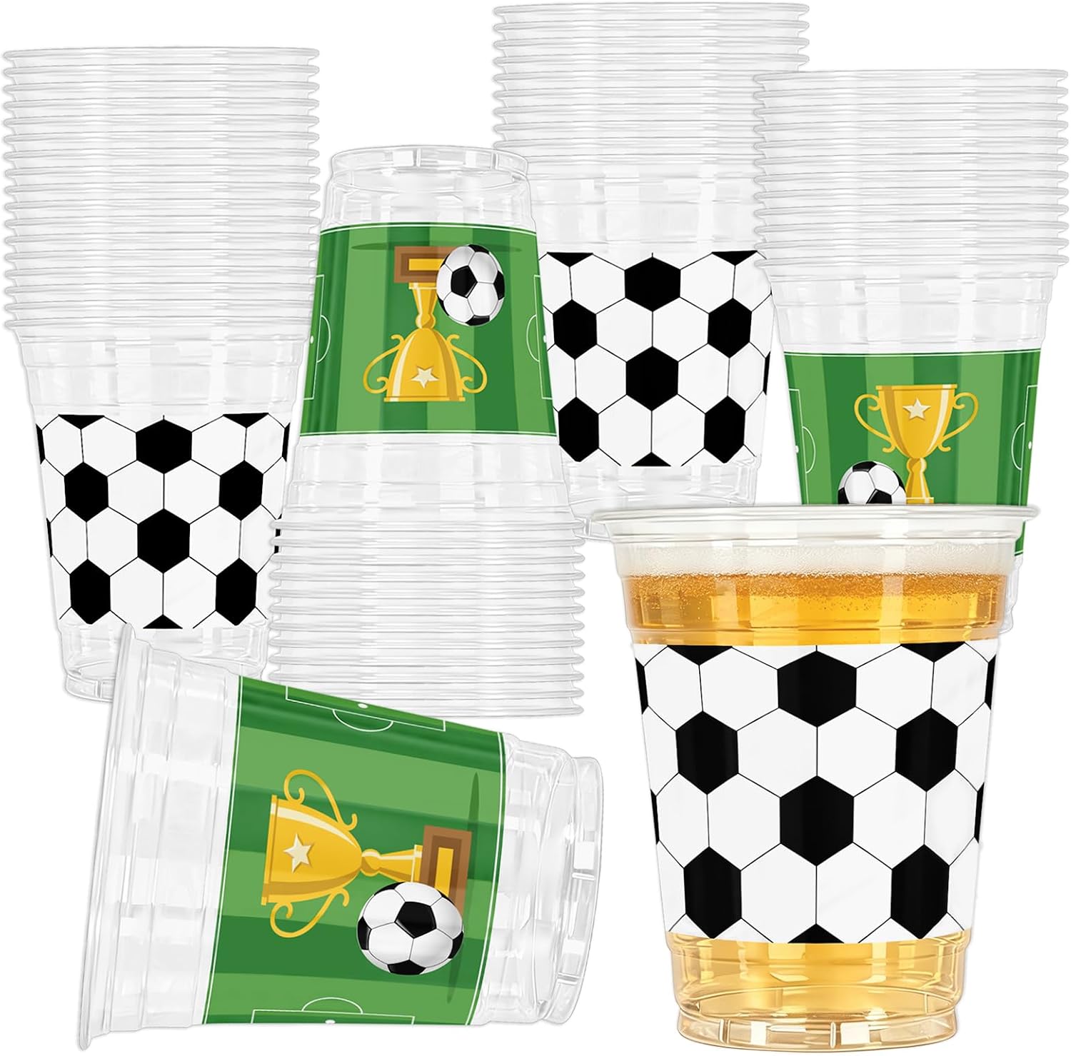 Soccer Party Decorations Cups, 50Pcs 12oz Soccer Plastic Cups,Sport Themed Soccer Cups for Party