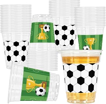 Soccer Party Decorations Cups, 50Pcs 12oz Soccer Plastic Cups,Sport Themed Soccer Cups for Party