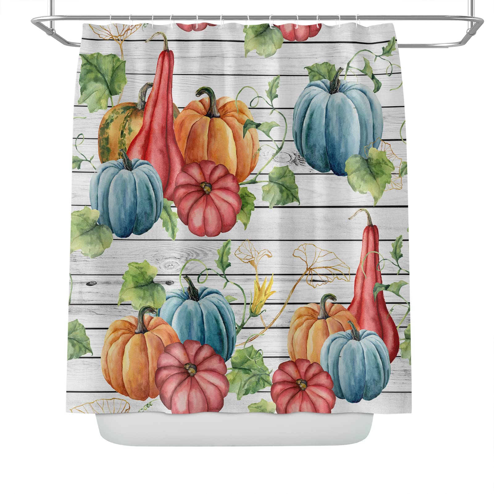 Kryfa Fall Shower Curtain for Bathroom, Autumn Blue Pumpkin Shower