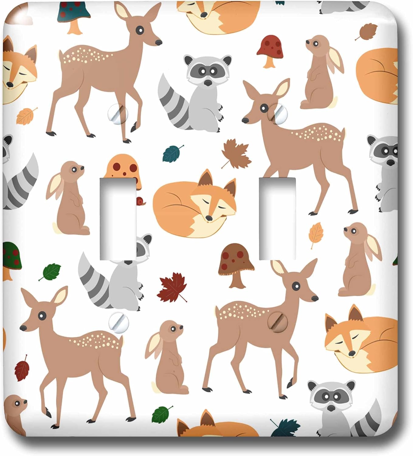 3dRose Woodland Animals Pattern, Fawn Fox Raccoon Rabbit double toggle switch