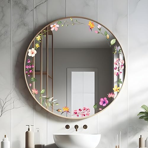 Miniatura 4 de Calcomanías de espejo floral, calcomanías de pared de flores, calcomanías de pared para despegar y pegar, gráficos estéticos, decoración de baño y