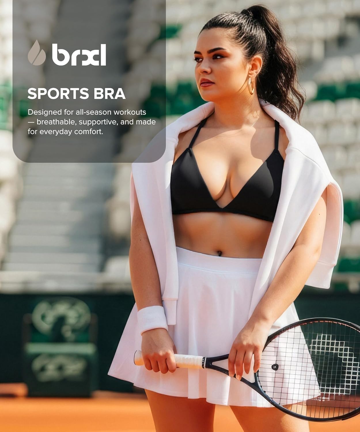 BRXL Triangle Strappy Sports Bra Adjustable Spaghetti Straps Deep V-Neck Padded Low Impact Wireless Fitness Yoga Workout