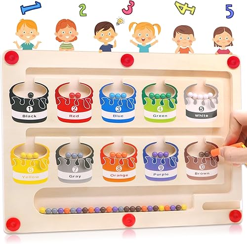 Laberinto magnético de color y números, tablero de rompecabezas de madera con imán de madera, número de clasificación y conteo de colores, juguetes