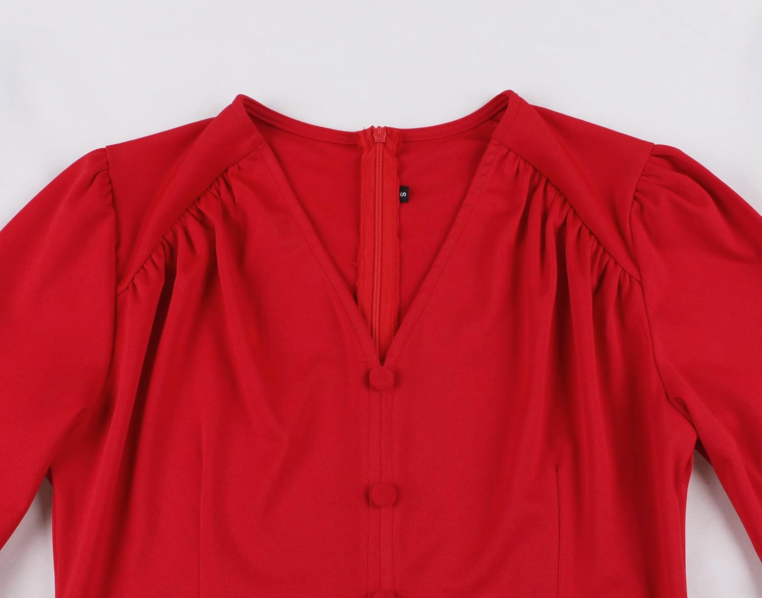 Wellwits Women's Half Sleeves Ruched V Neck Work Cocktail Vintage Dress - Image 3