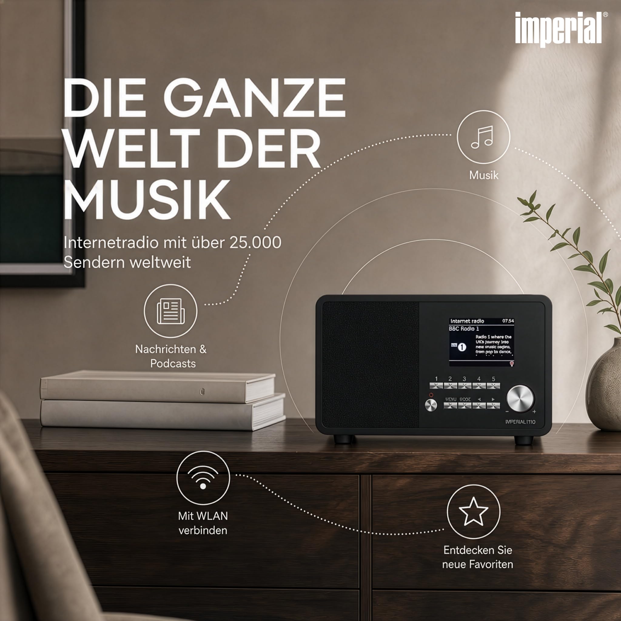 Imperial i110 22-320-00 Internetradio WLAN, Bluetooth, Küchenradio, WLAN - Internetradio (TFT Farbdisplay, Line-Out, Netzteil) schwarz
