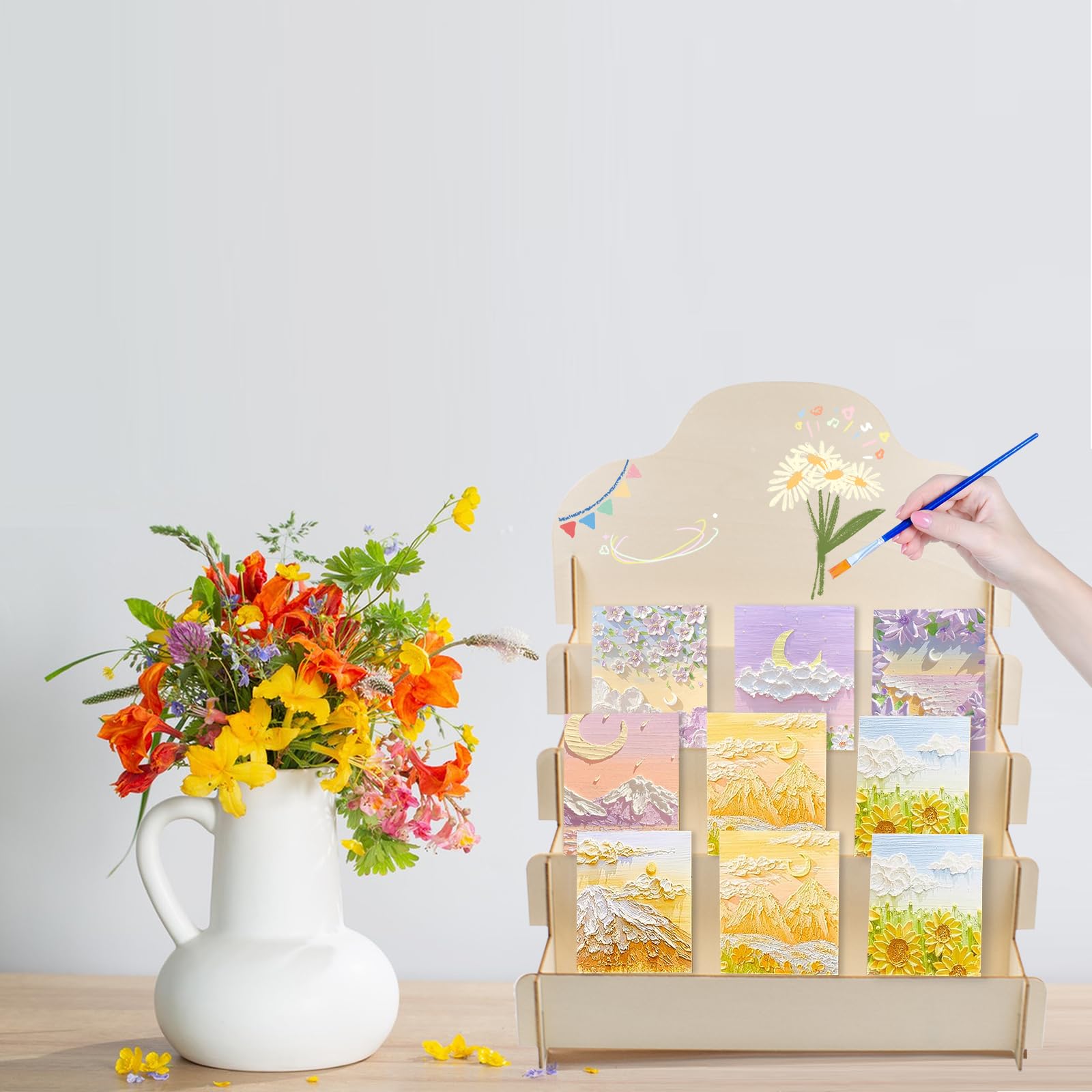 Présentoir Cartes De Vœux Bois 4 Niveaux - 30x26.5x35 Cm - Organisateur Autocollants/Photos