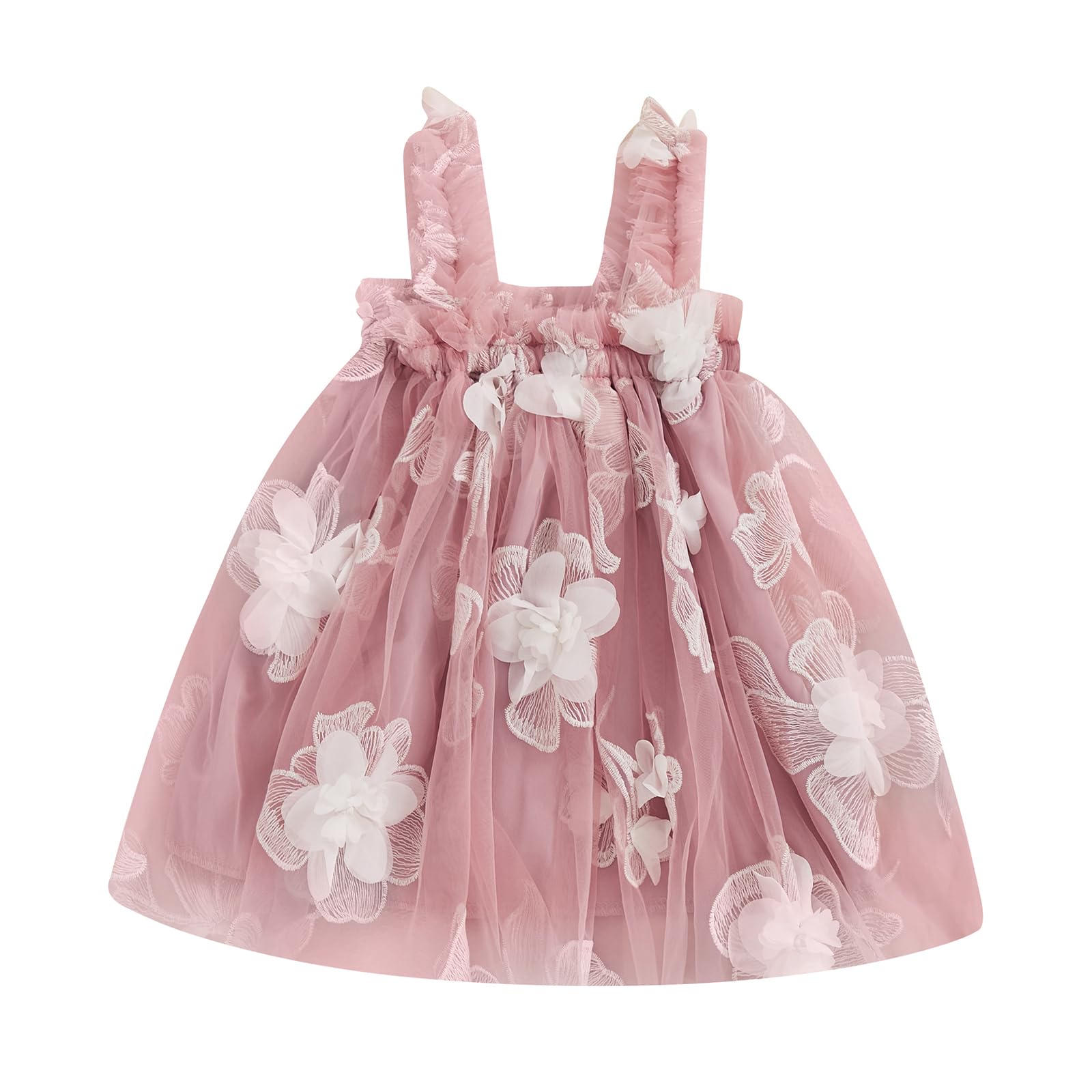 Gaono Baby Girl Flower Tutu Dress Sleeveless Rose Trim Butterfly Wings Fairy Tullde Dresses Birthday Party Summer Clothes (C-Pink, 2-3 Years)