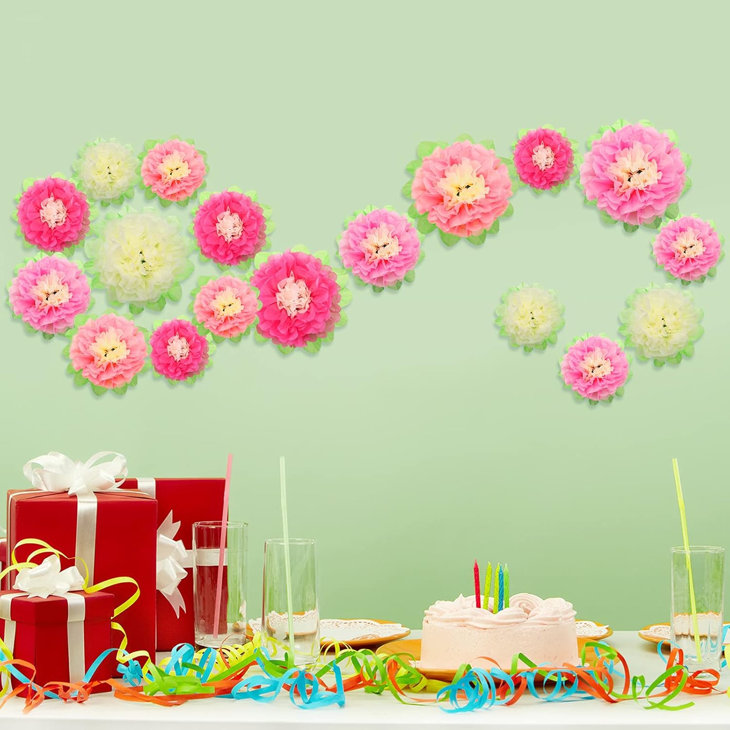 WILLBOND 18 Pcs Large Mexican Paper Flowers Hispanic Heritage Month Colorful Fiesta Tissue Paper Flowers Pom Flower Backdrop for Floral Party Classroom Hispanic Heritage Month Craft(Warm Colors) - Image 7