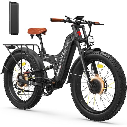 FREESKY 2026 Warrior Pro 4000W Dual Motor Electric Bike for Adults, 48V 30AH Samsung Cells Battery 120Miles Range, 40MPH AWD Fast E-Bike, 26" Fat Tire Full Suspension Electric Mountain Bike E Bicycle