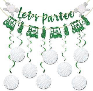 Golf Party Decorations, Pre-assembled Let's Partee Golf Banner, Golf Ball Hanging Swirls, Golf Birthday Party Decor, Golfing Party Decor, Golf Themed Party Supplies