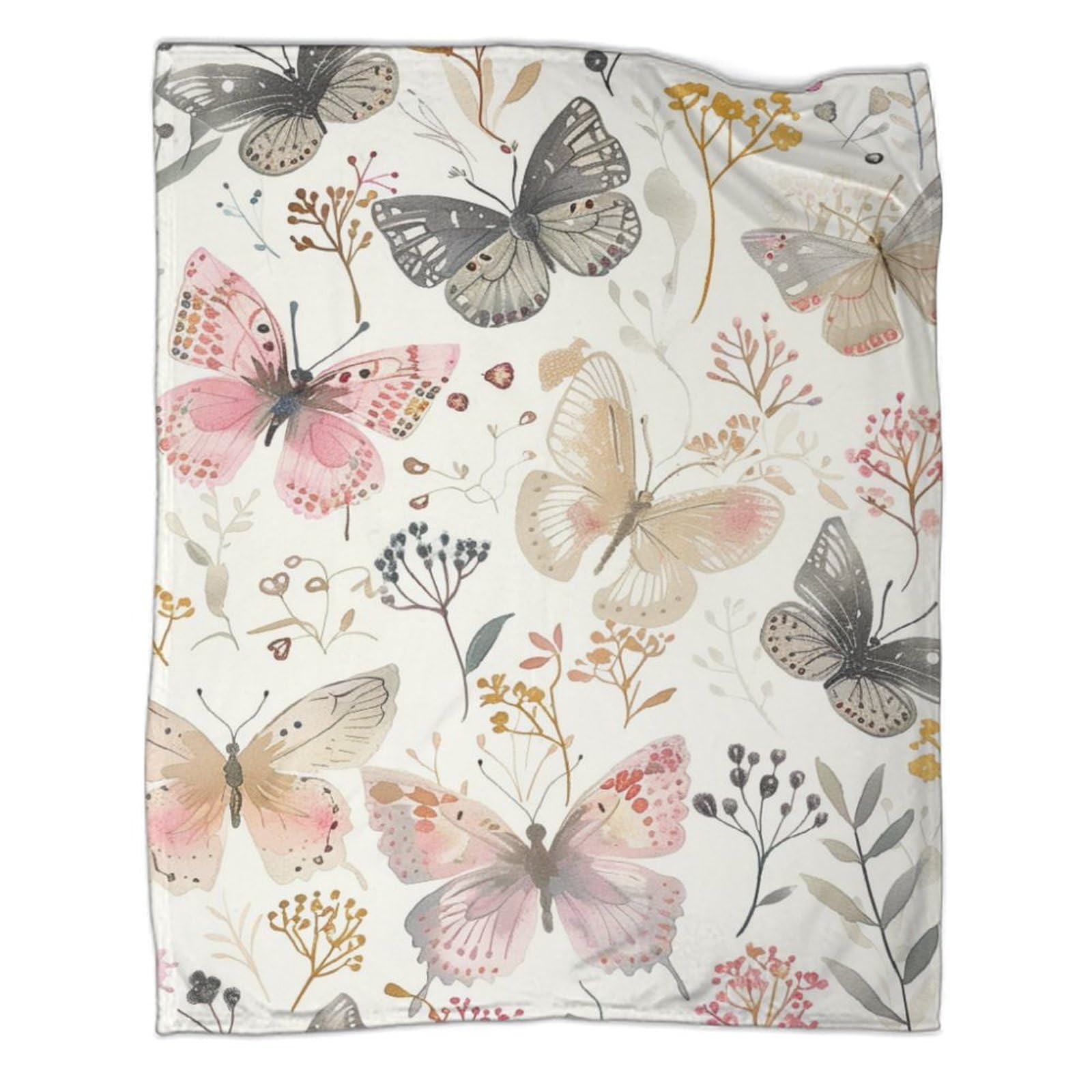 Plaid papillons 3D chaud et doux en flanelle légère de 150x200cm