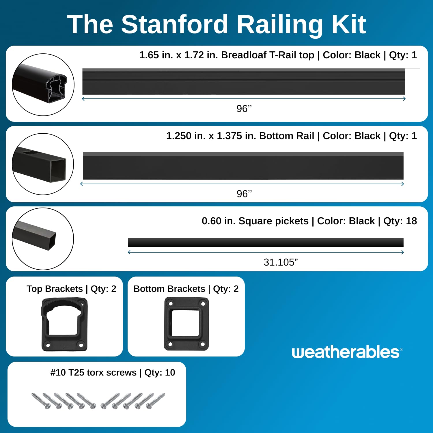 Weatherables 36 in. H x 8 ft. W Stanford Stair Railing Kit – Aluminum Porch & Deck Railing Kit with Black Powder-Coated Finish, Adjustable Outdoor Hand Rail Kit