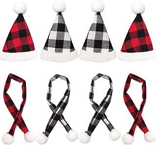 Mini Hats Mini Christmas Hat and Scarf Buffalo Plaid Christmas Decorations Ornaments for Christmas Party Birthday Wedding DIY Crafts Accessories (6Pcs Buffalo Plaid Hat+6Pcs Christmas Scarf )