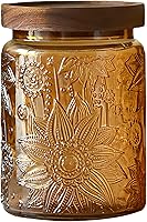 ANSQU Vintage Sunflower Glass Jar 23.7oz with Airtight Wood Lid - Stylish Storage for Tea, Coffee, Snacks, Detergent (Yellow, 1 Pack)