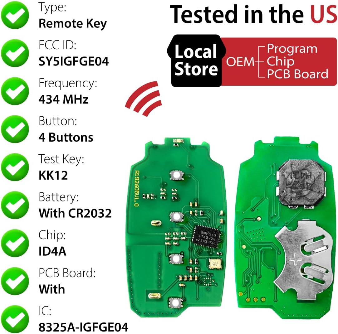 Replacement for 2017 2018 2019 2020 Hyundai Veloster Key Fob Remote Control SY5IGFGE04 4 Buttons 4A Chip 434MHz