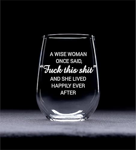 Miniatura 2 de C & M Personal Gifts A Wise Woman Once Said "F*ck this sh*t" Stemless Wine Glass (1 Piece) 17 Ounces, Gag Gifts for Women, Funny Christmas gift,
