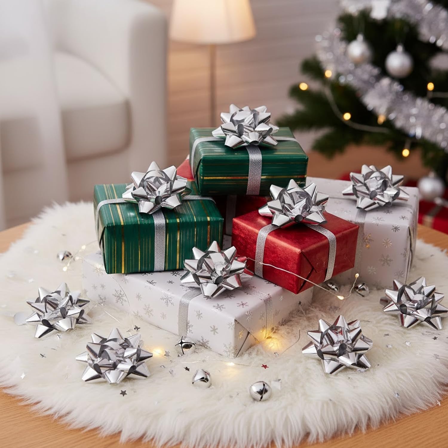 CHOIEO 15 Pcs Gift Bows Assortment, Decor for Christmas, Birthdays, Weddings, Holiday Embellishments, Presents, Wrapping Paper, Anniversaries, Baby Showers, Bridal Showers, Hanukkah (Silver) - Image 4