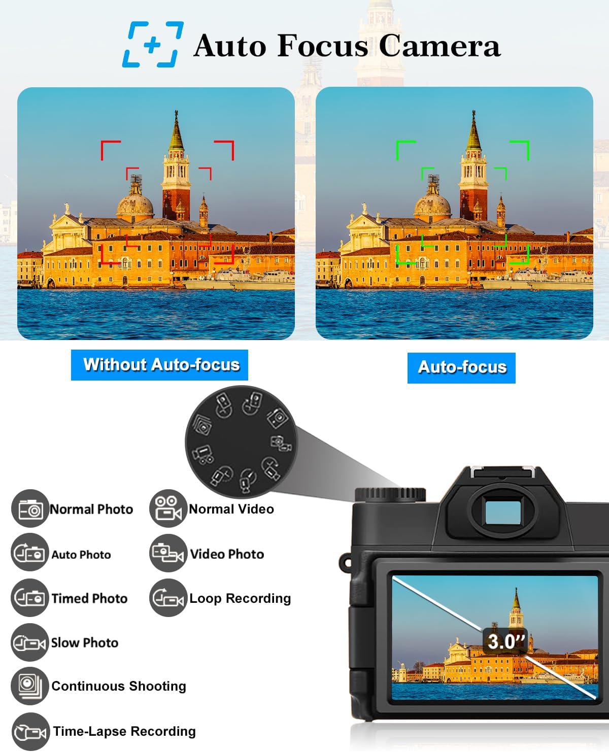 4K Digital Camera for YouTube Compact Video Camera with Microphone Anti-Shake Night Vision 16X Zoom Travel Family Vlogging Daily Recording Beginners Kids