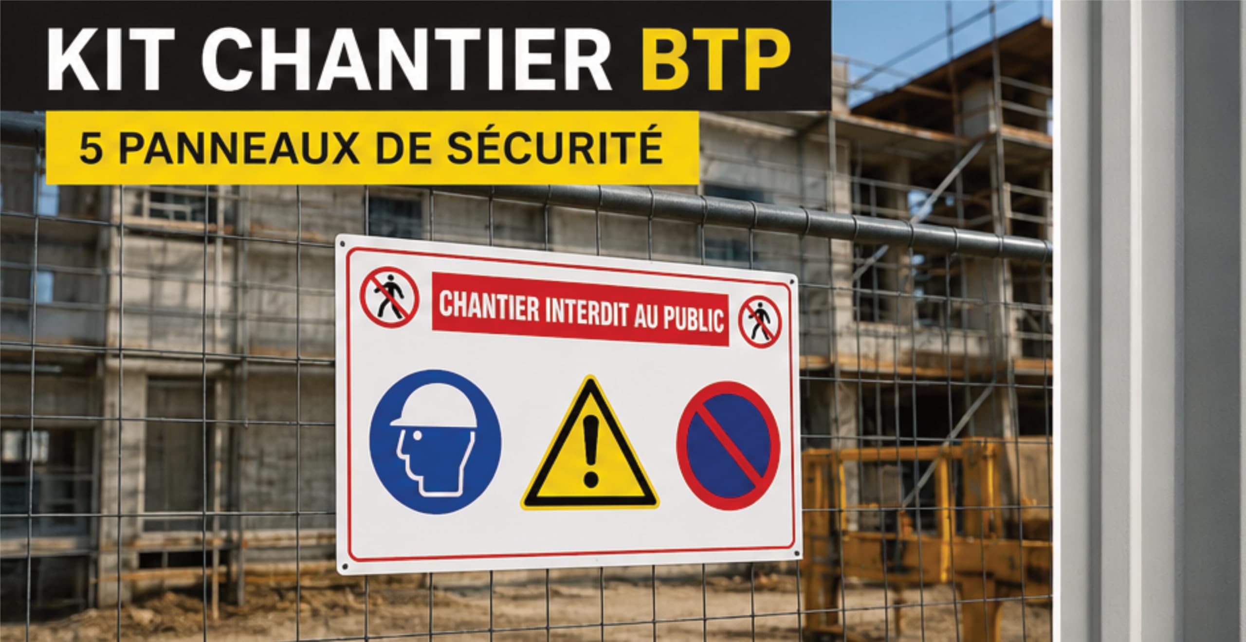 Kit Chantier BTP 5 Panneaux de Sécurité – Signalisation Chantier Professionnelle – Port EPI Obligatoire – Travaux en Cours – Vidéosurveillance – Trousse de Secours – Intérieur Extérieur – PVC 3mm