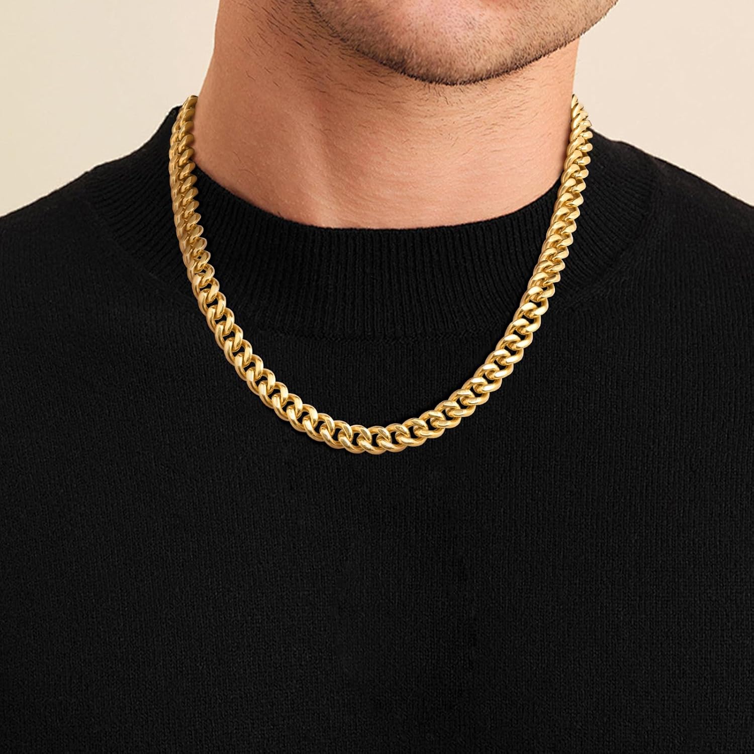 VNOX Cross Necklace for Men - Solid Silver/Gold Plated/Black Mens Cuban Link Chain Stainless Steel Necklaces, Cool Religious Christian Jewelry Gifts