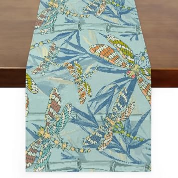 Watercolour Dragonflies Table Runner Kitchen Dining Table Runner 13*36in Table Center Decor for Indoor Outdoor Home Holiday Party