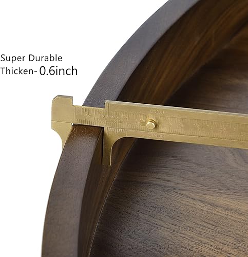 Miniatura 8 de Bandeja otomana redonda grande de nogal negro de 24 x 24 pulgadas, bandeja redonda de madera maciza para servir mesa con asas para otomana de gran