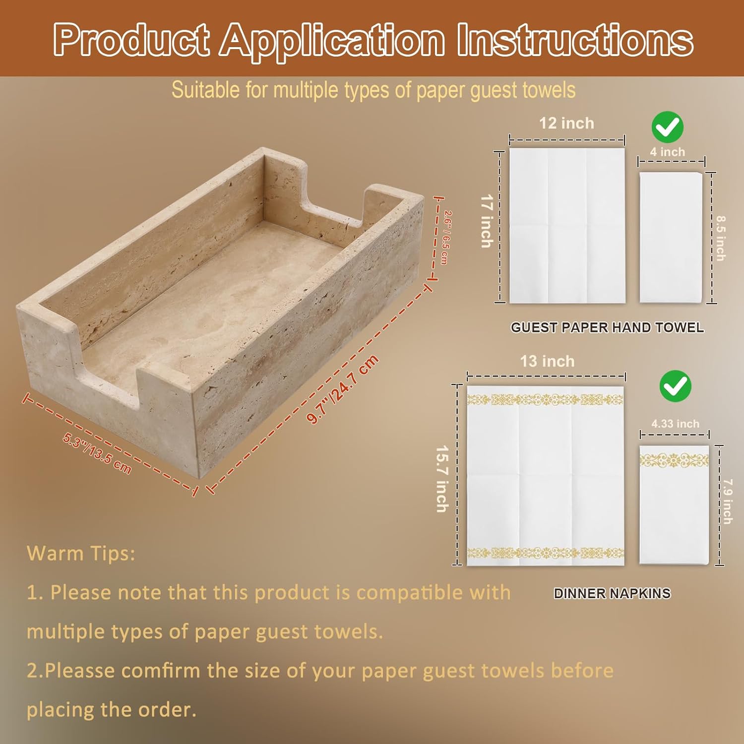 Bathroom Napkin Holder,Natural Travertine Guest Towel Holder,Stone Napkin Holder for Bathroom,Gorgeous Guest Towel Holder Tray for Bathroom Vanity Toilet Kitchen Dining Table, Beige