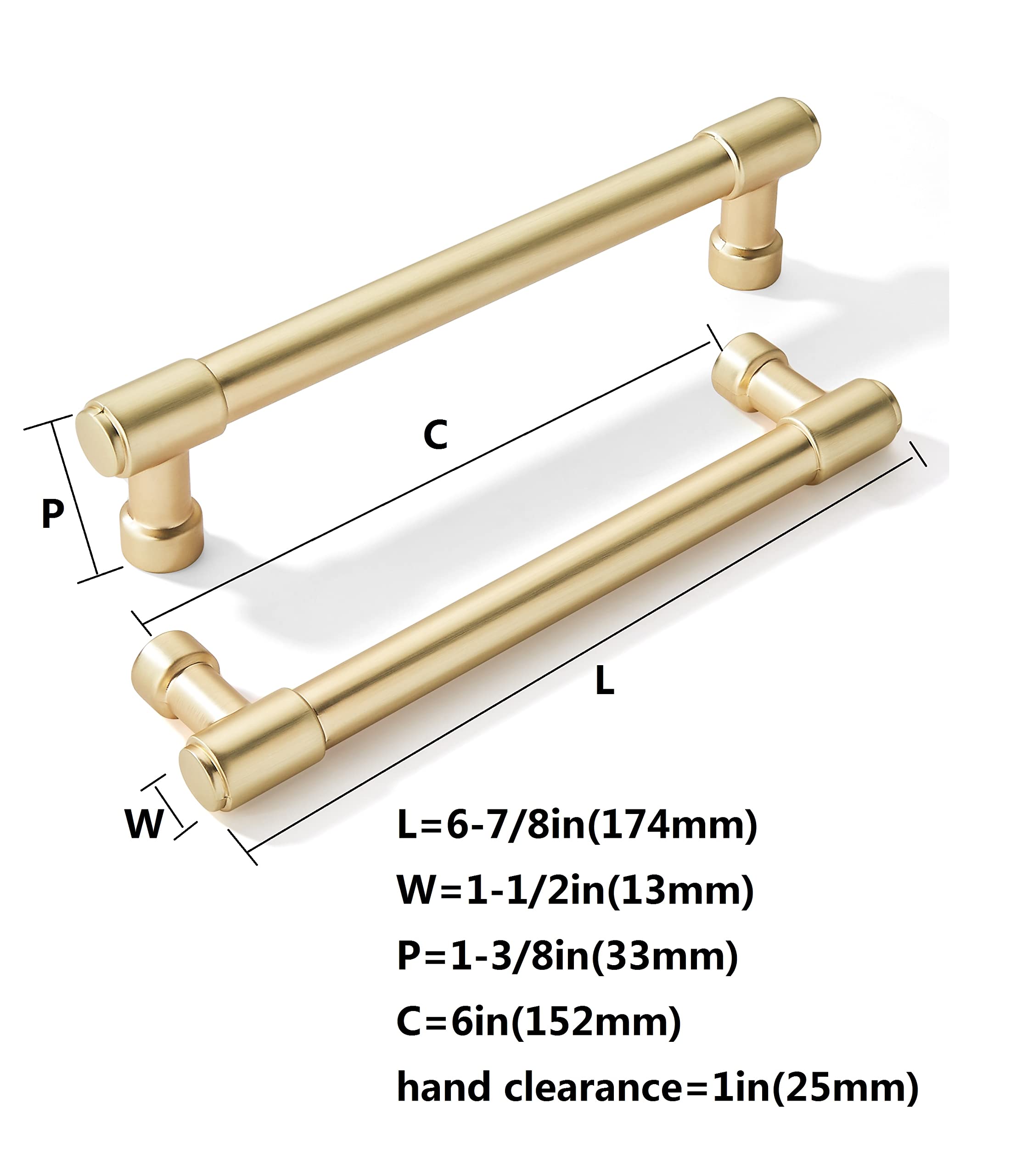 KHTUMEWARE-6 Brushed Brass Cabinet Pulls CTC 6 in (152 mm) 10-Pack in Brushed Brass — KHTUMEWARE