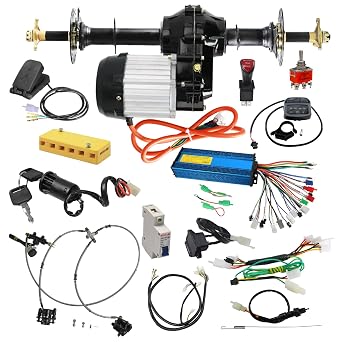 Go Kart Rear Axle Kit 36V 1000W Brushless Electric Differential Motor Brake Assembly for DIY Parts Tricycle ATV Quad Buggy Trike Dolly Cart 4 Wheelers 34" Rear Axle