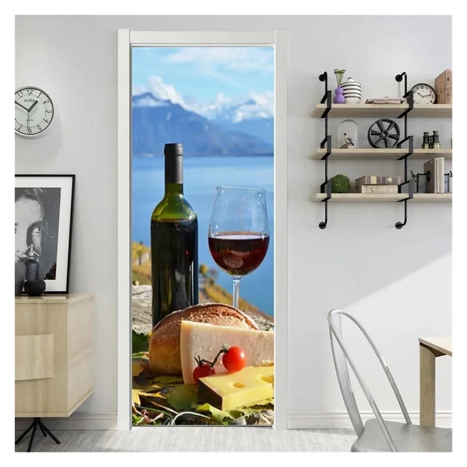 Sticker porte vin rouge 3D 95x215cm pour déco cuisine et salon