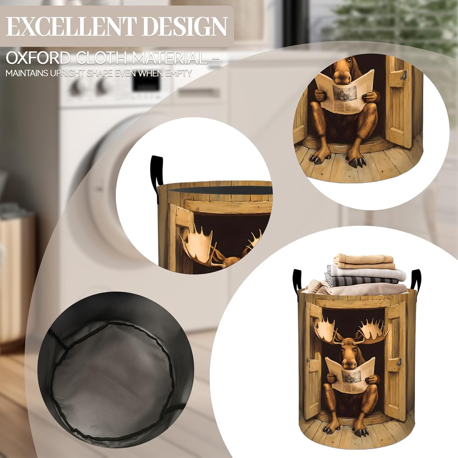Funny Moose Waterproof Laundry Basket with Handles 19.7x15.7 Inch image 4