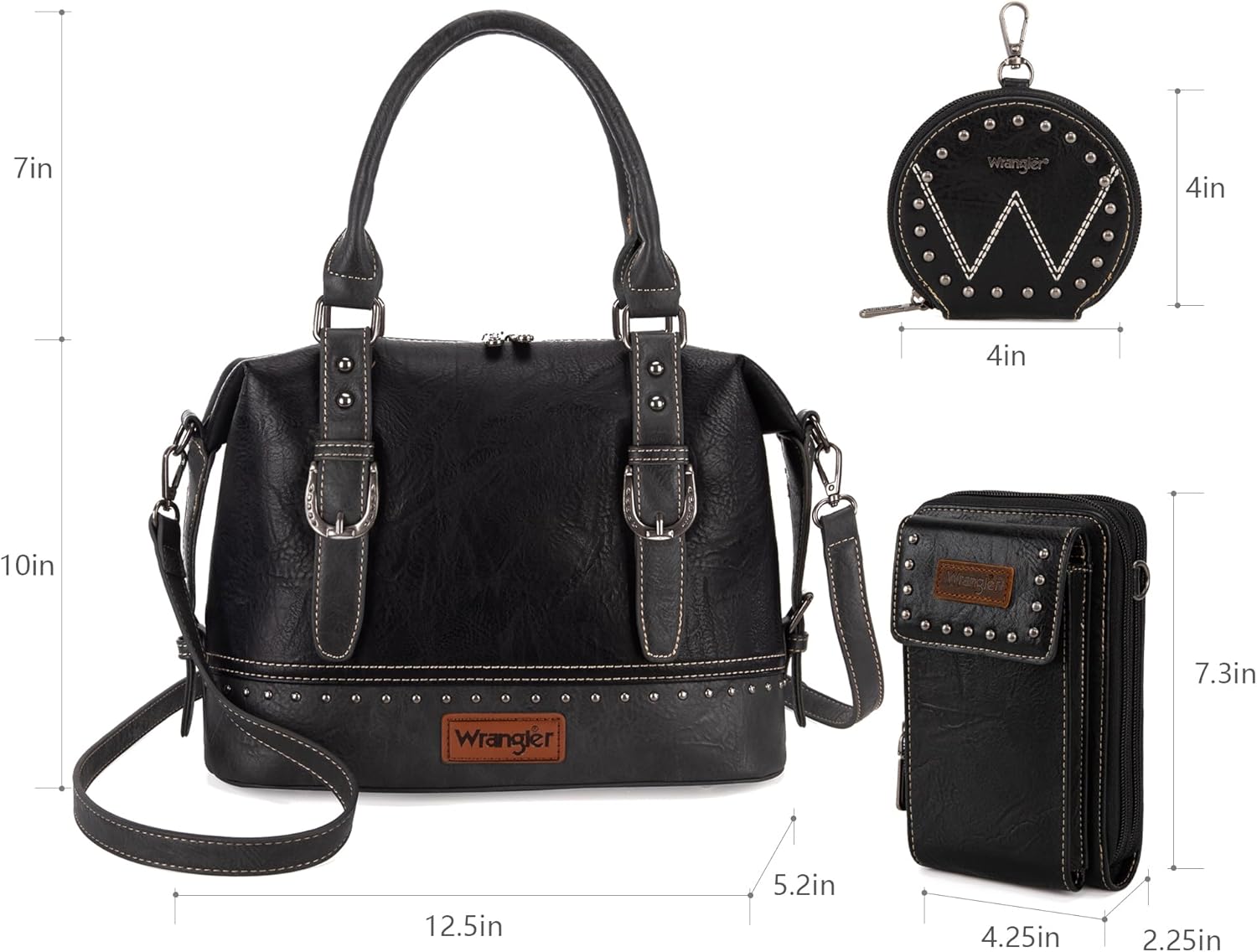 Wrangler 3Pcs Doctor Bag Sets for Women Top-handle Satchel Bag with Cell Phone Handbag and Coin Purse - Image 6