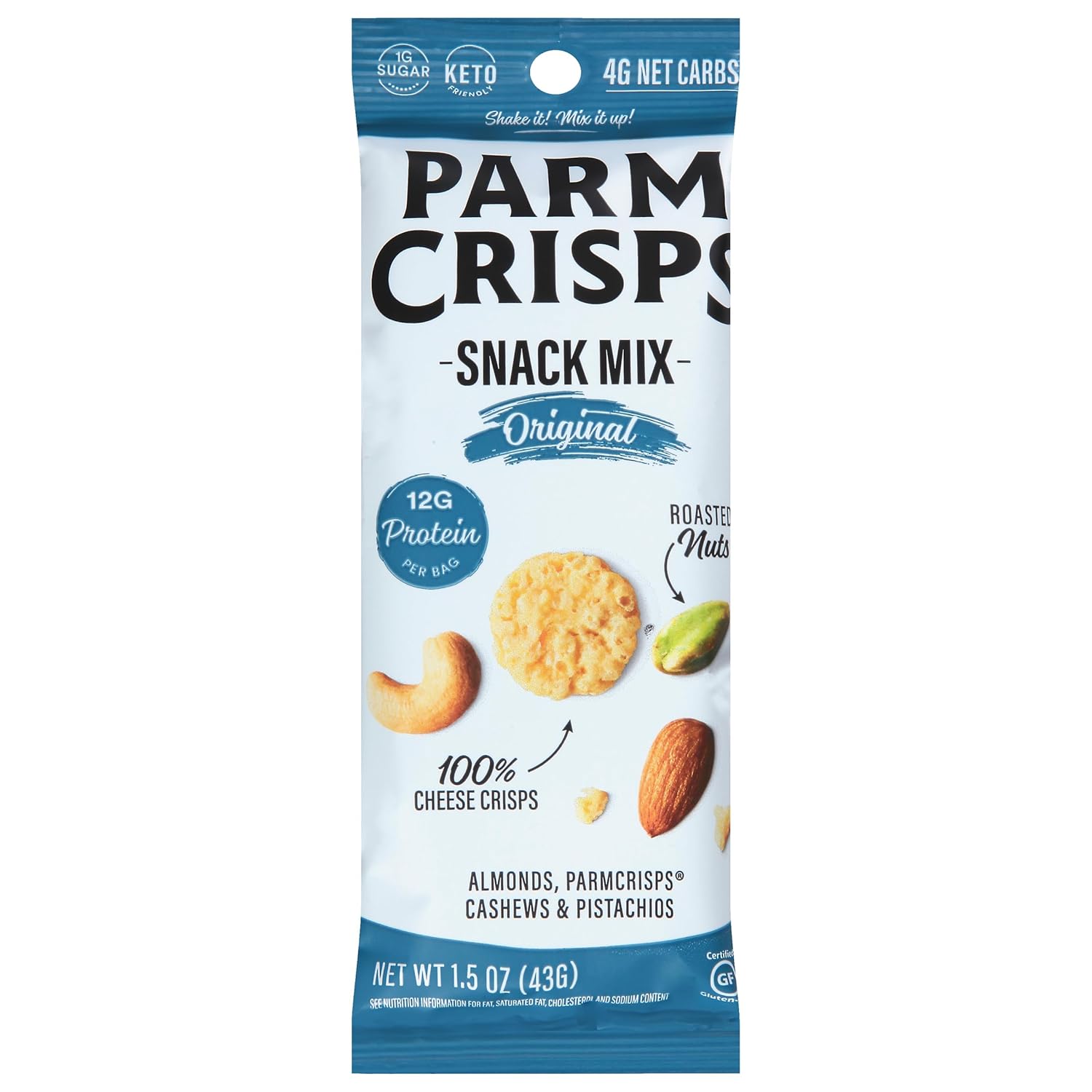 ParmCrisps Snack Mix – Original Cheese Parm Crisps and Nuts Snack, Made Simply with 100% Cheese Crisps, Almonds, Cashews, and Pistachios | Healthy High-Protein On-the-Go Snack, Low Carb, Gluten Free, Low Sugar | 1.5 oz (Pack of 6)