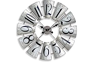 27” Silent, Non-Ticking Vintage Metal Windmill Wall Clock